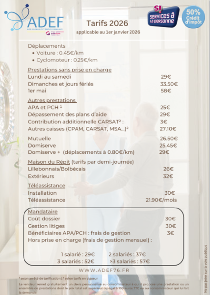 Tarifs 2026
